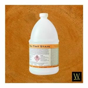 Tru Tint Stain bottle on wood surface for epoxy sealing
