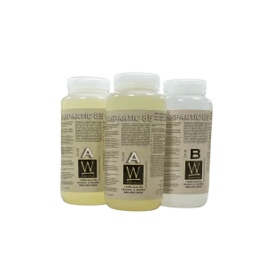 Three Clear Bottles of Aspartic 85 Epoxy Sealing
